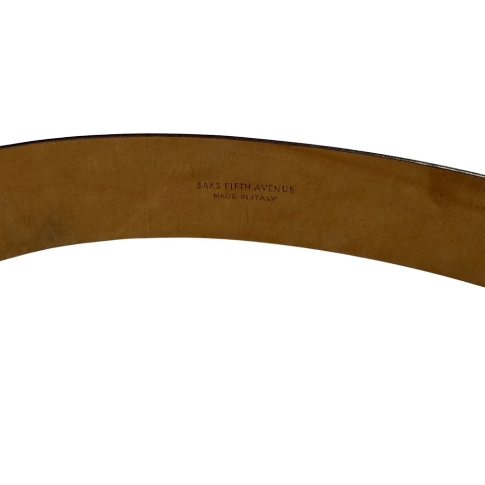 Saks‎ Fifth Avenue Leather Belt Womens Medium Brown Excellent Made in Italy Wide